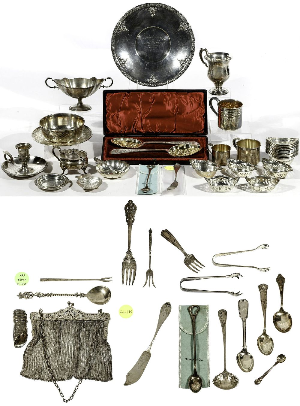 Lot 161: Sterling Silver and Coin Silver (900) Tableware Assortment
