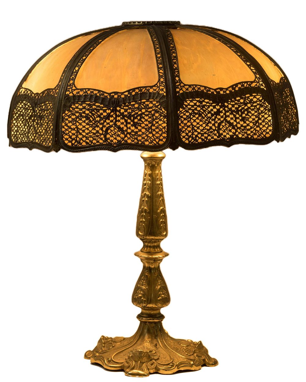 Lot 210: Art Nouveau Style Slag Glass Table Lamp
