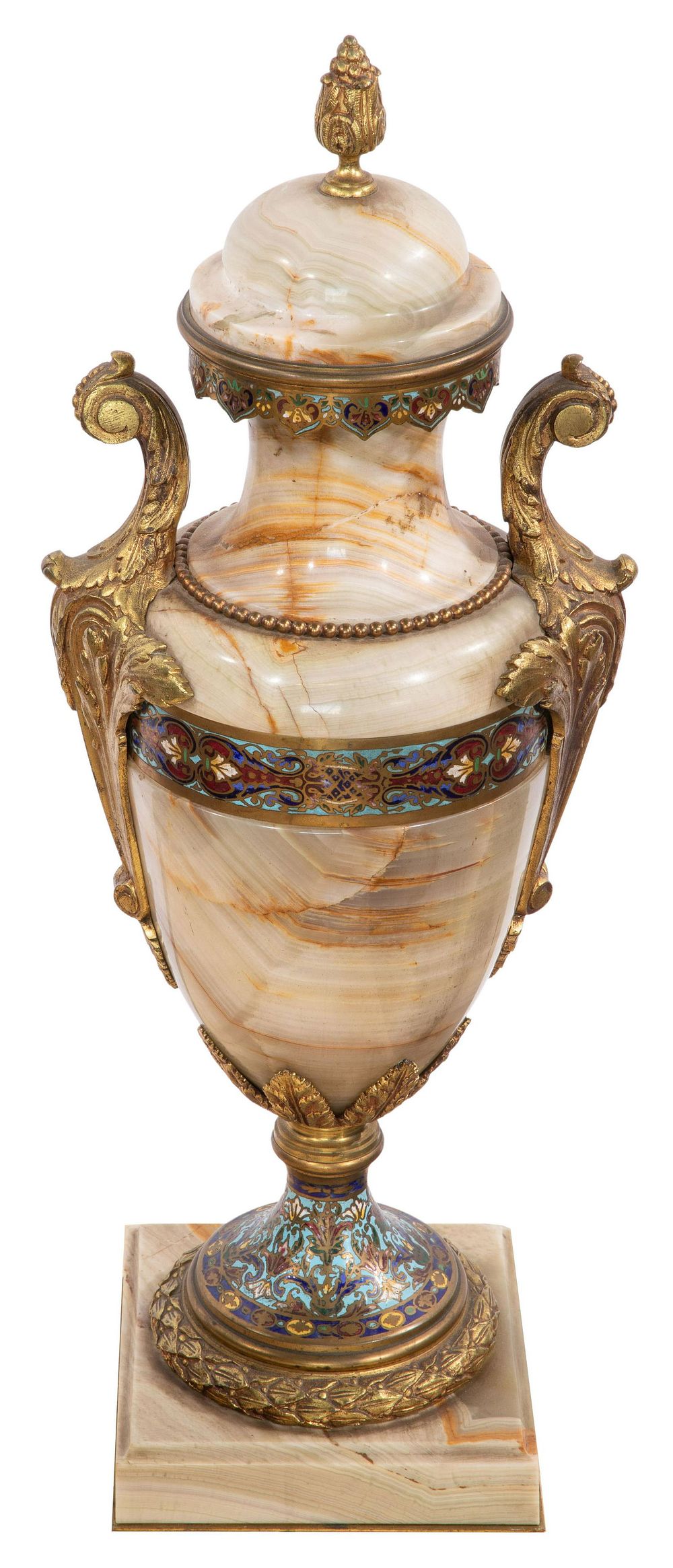Lot 214: French Champleve and Onyx Urn