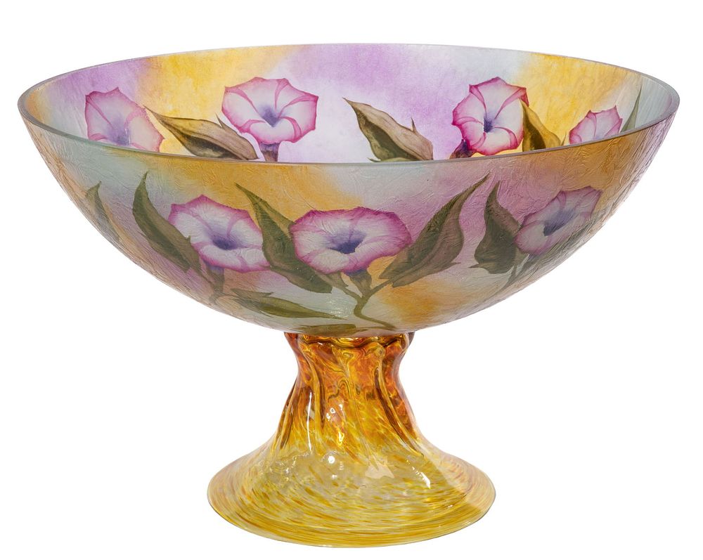 Lot 240: David Foglia Reverse Painted Art Glass Footed Bowl
