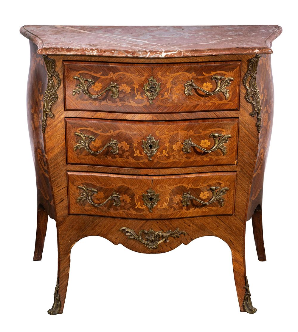 Lot 283: Marquetry Marble Top Dresser