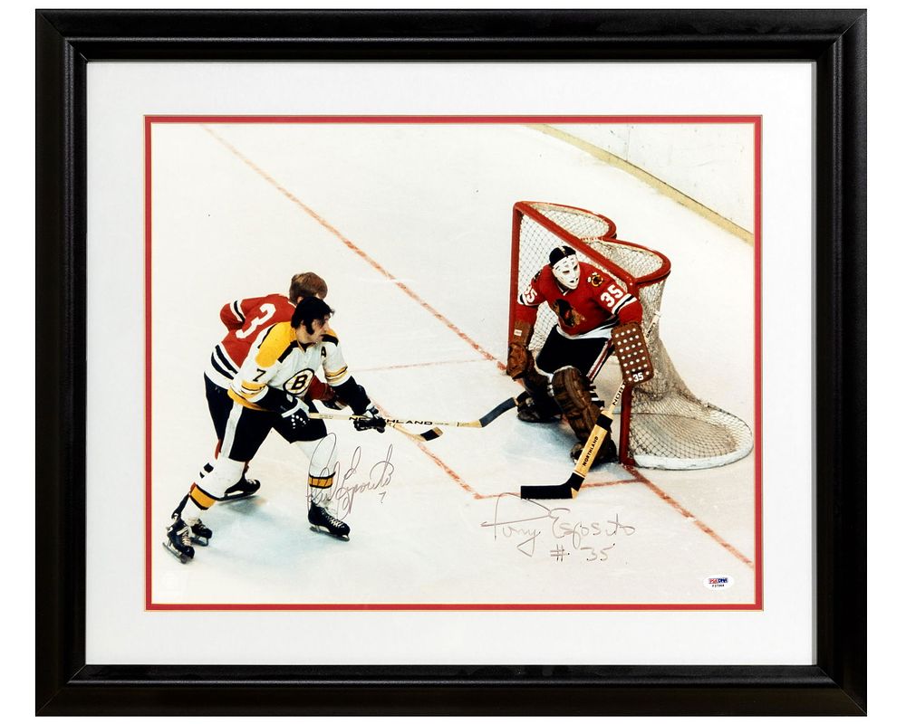 Lot 293: Chicago Blackhawks Esposito and Boston Bruins Esposito Signed Photograph