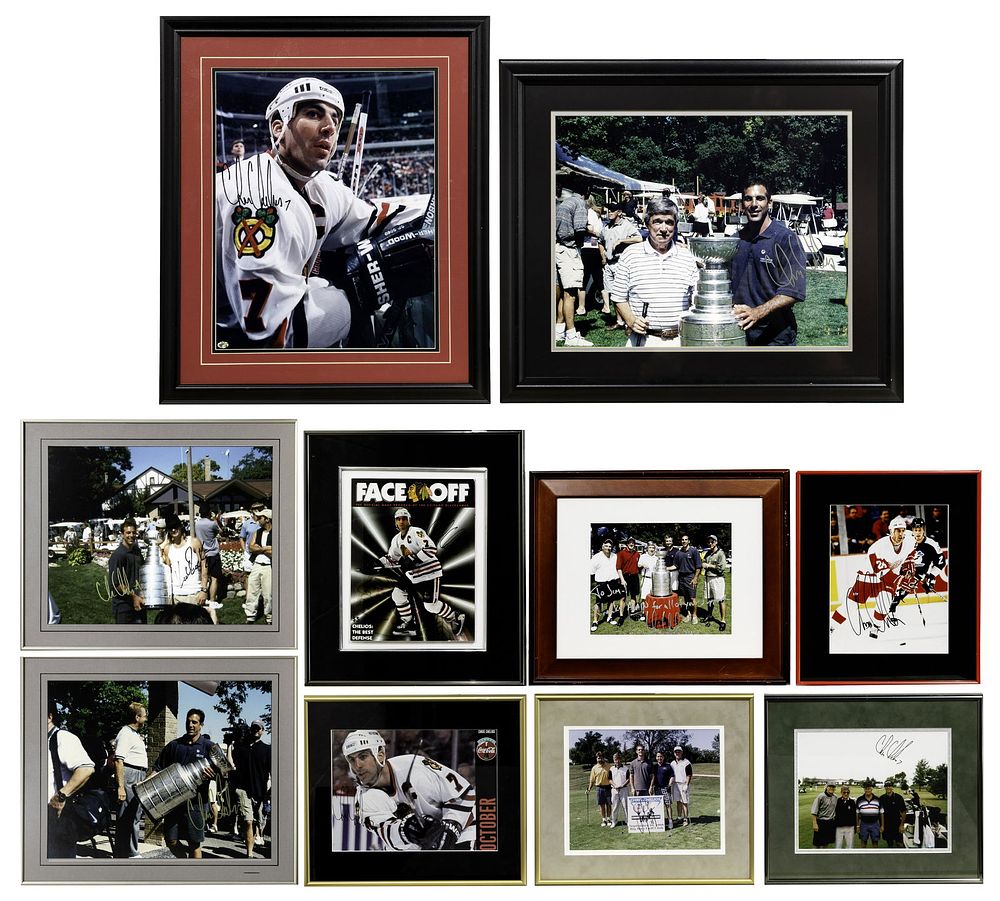 Lot 307: NHL Athlete Chris Chelios Signed Photograph and Ephemera Assortment