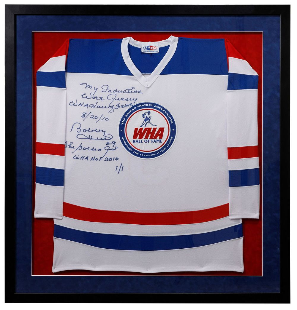 Lot 317: WHA Hall of Fame Bobby Hull Signed and Inscribed Jersey