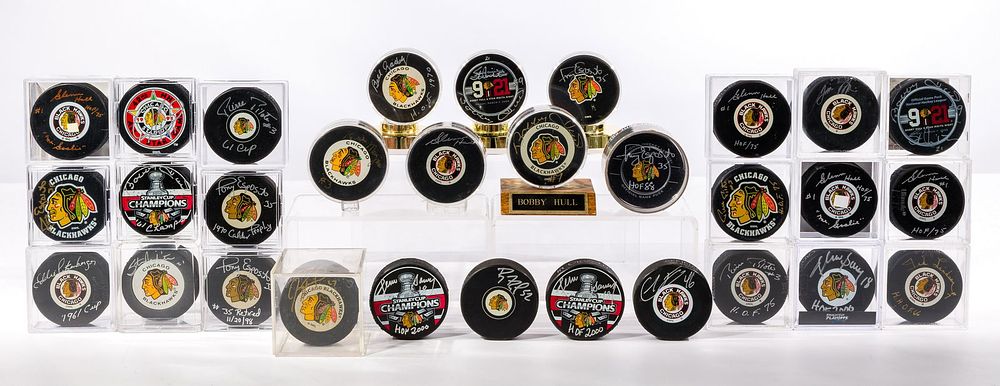 Lot 320: Chicago Blackhawks Signed Hockey Puck Assortment
