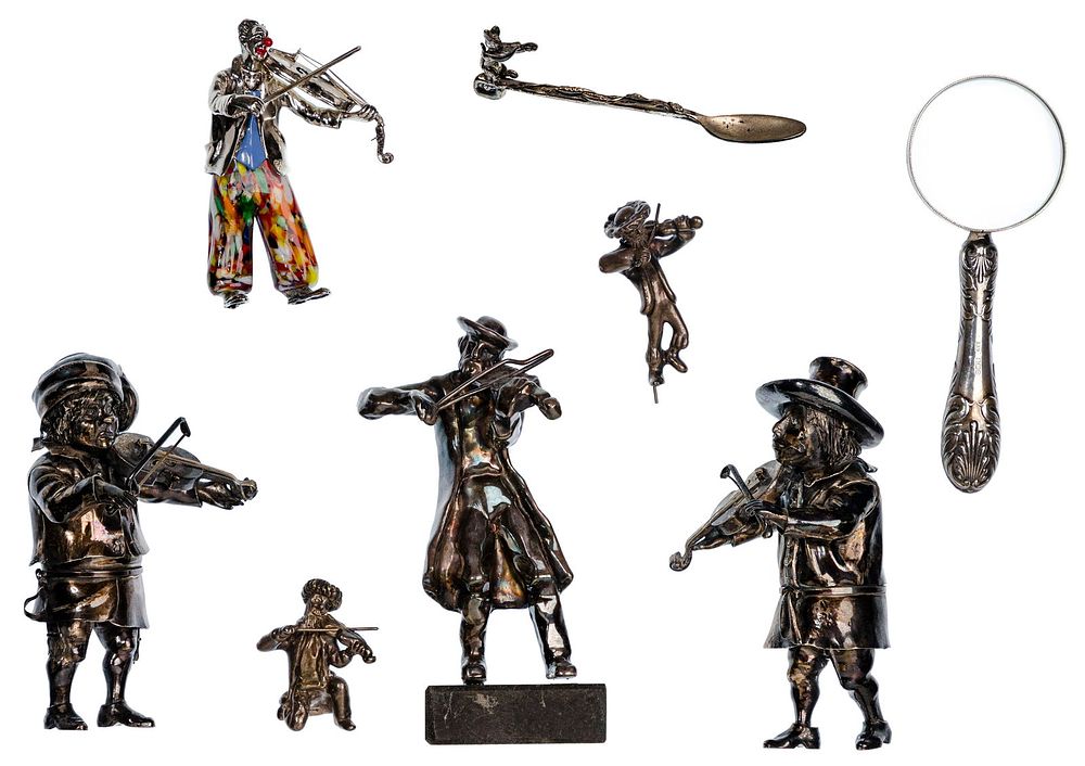 Lot 187: Sterling Silver and European Silver (800) Violin Figurine Assortment