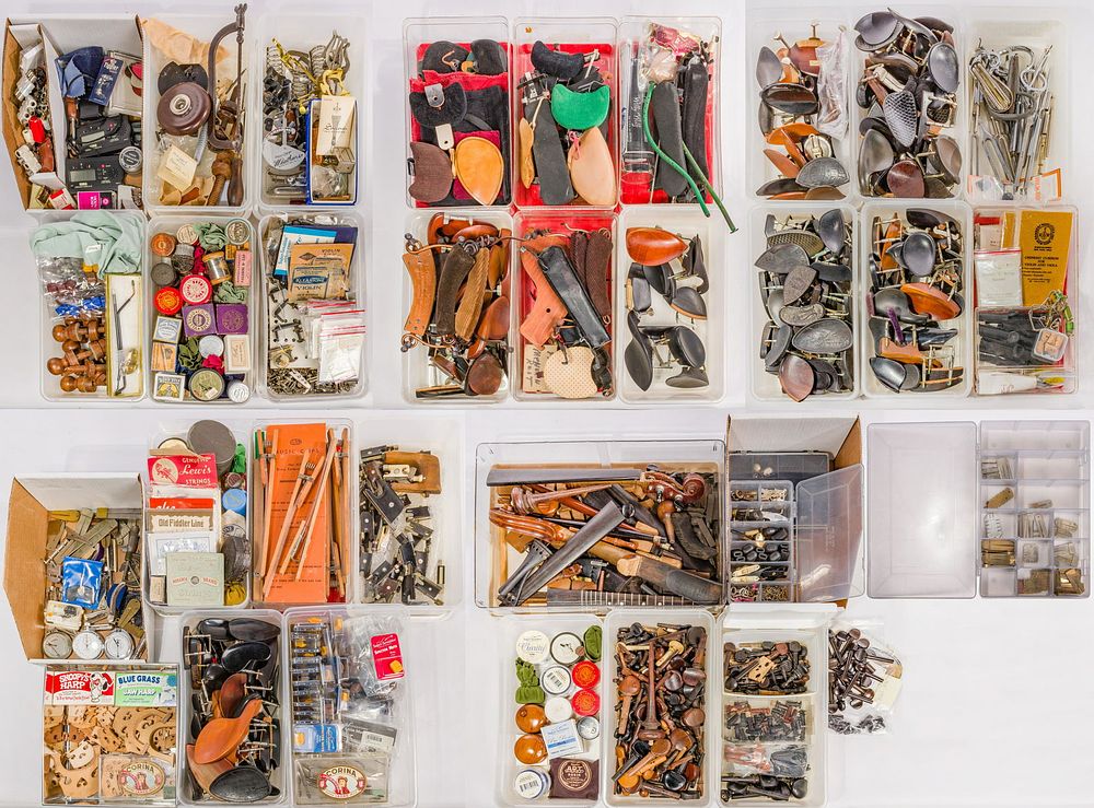 Lot 195: Violin Parts and Accessories Assortment