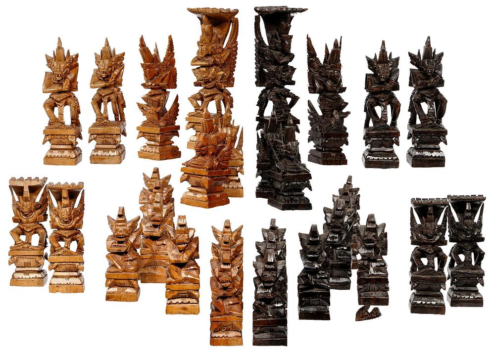 Lot 206: Carved Wood Chess Piece Set Assortment