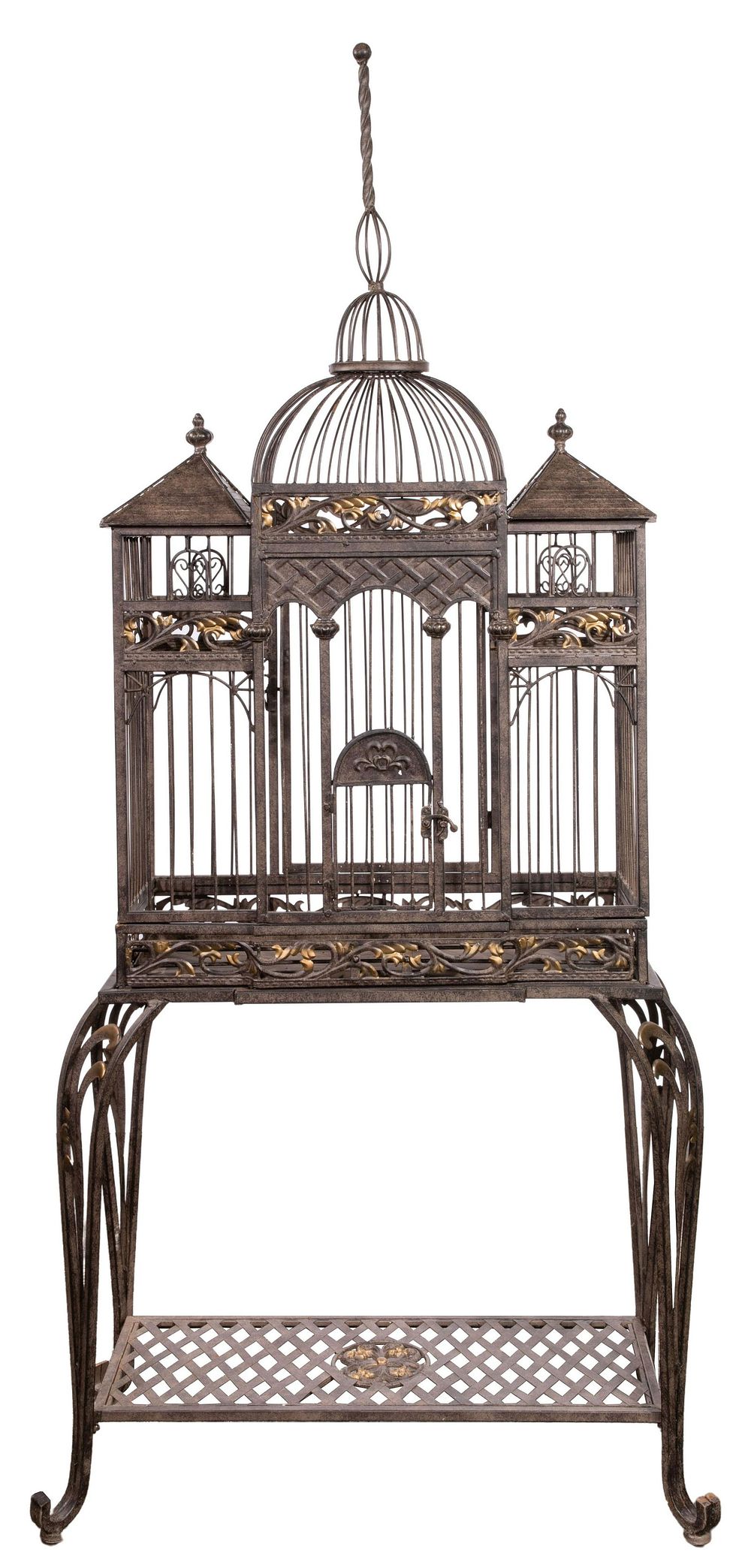 Lot 286: Victorian Style Decorative Metal Bird Cage on Stand
