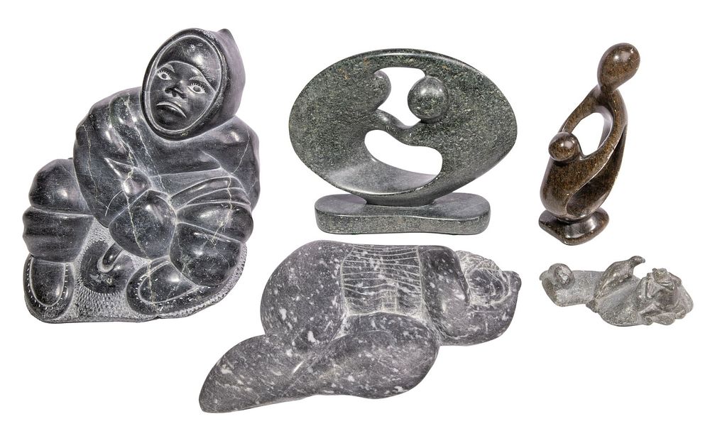 Lot 306: Inuit Carved Soapstone Statue Assortment