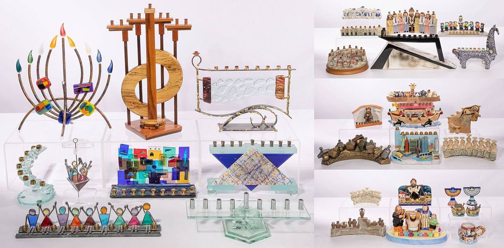 Lot 317: Glass and Ceramic Menorah Assortment