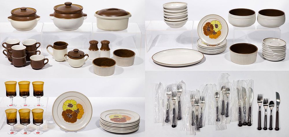 Lot 245: Denby Stoneware, Flatware and Stemware Assortment