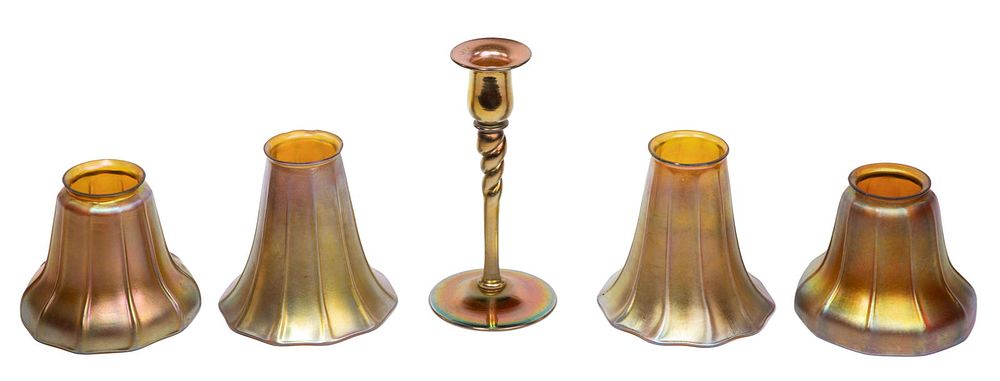 Lot 335: Steuben Glass Shade and Candleholder Assortment
