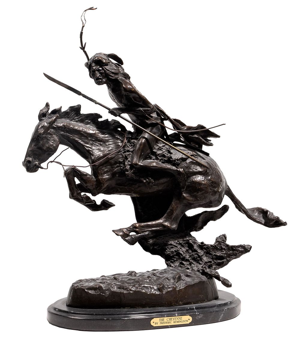 Lot 154: (After) Frederic Remington (American, 1861-1909) 'The Cheyenne' Patinated Bronze Sculpture