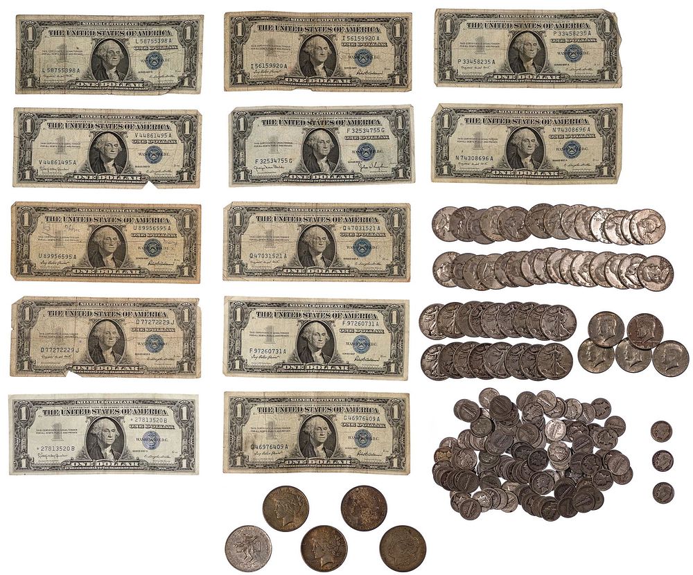 Lot 193: Silver Coin and Silver Certificate Note Assortment