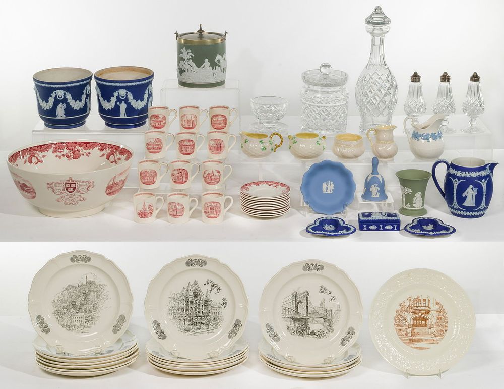 Lot 267: Wedgwood, Waterford and Belleek Porcelain and Crystal Assortment