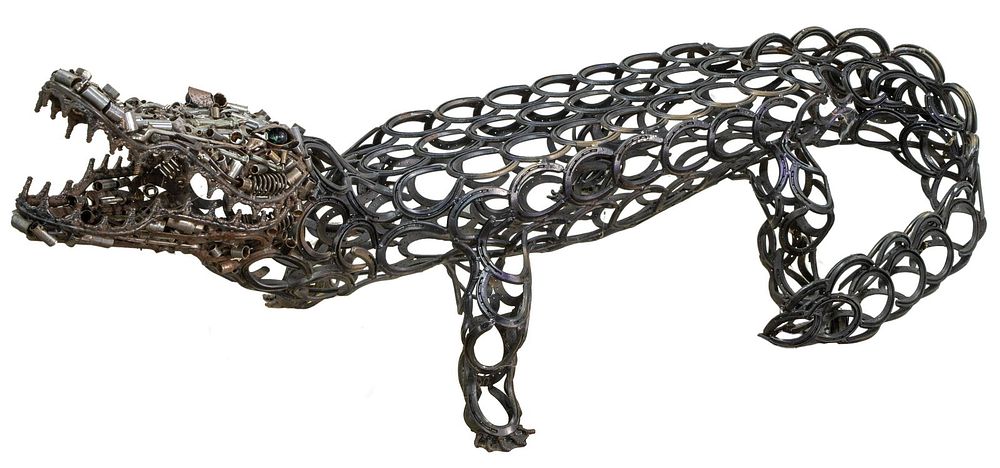 Lot 268: 20th / 21st Century Recycled Metal Alligator Bench
