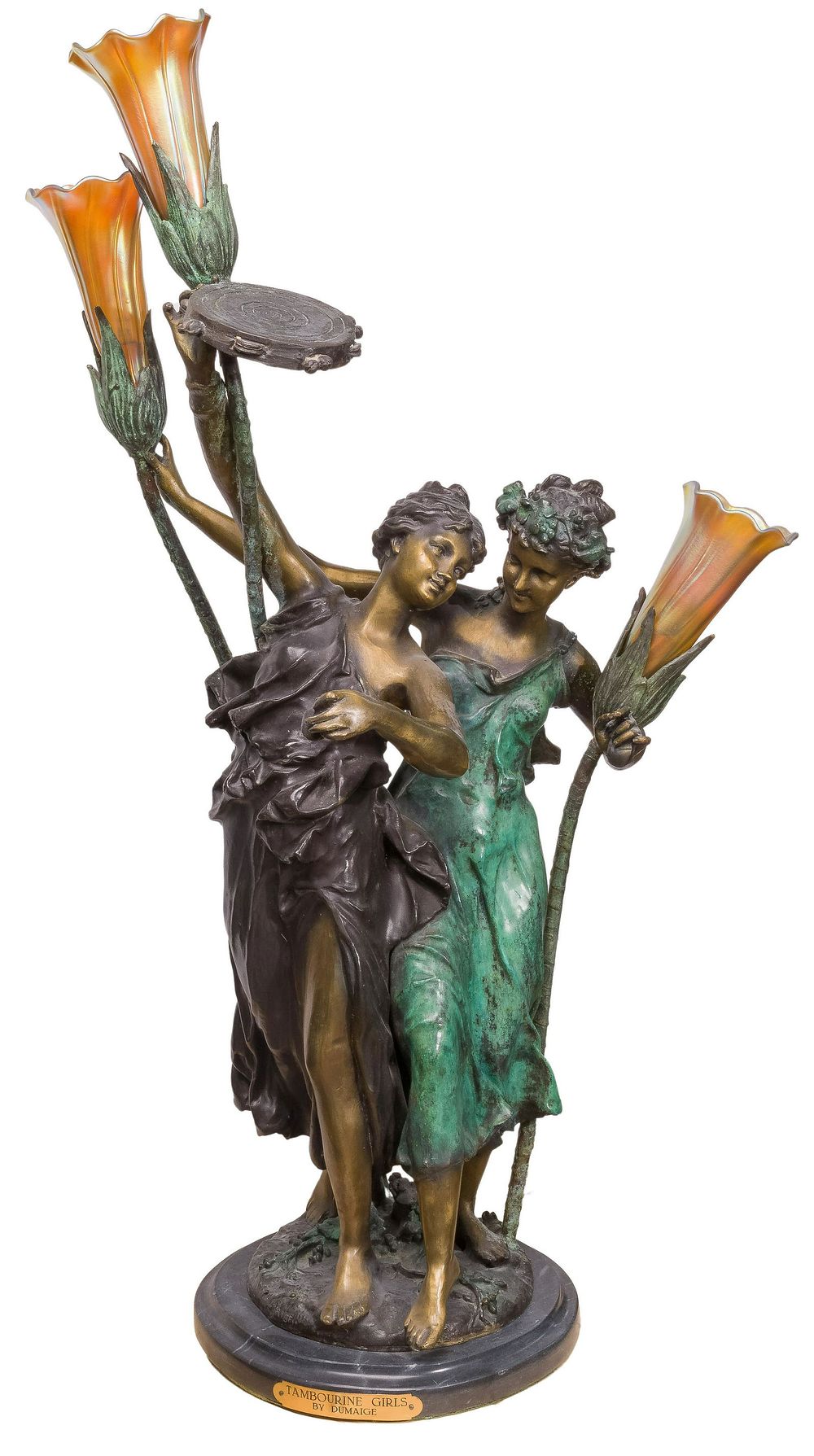Lot 277: (After) Etienne Henri Dumaige (French, 1830-1888) 'Tambourine Girls' Table Lamp