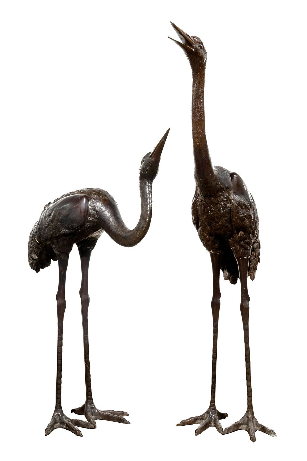 Lot 302: Patinated Cast Bronze Crane Sculptures