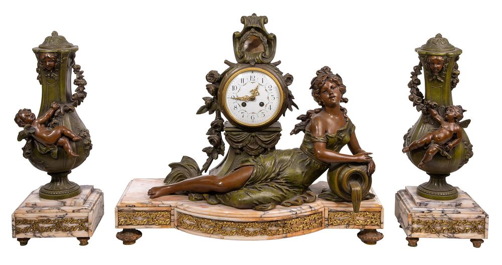 Lot 305: French Mantel Clock and Garniture Set