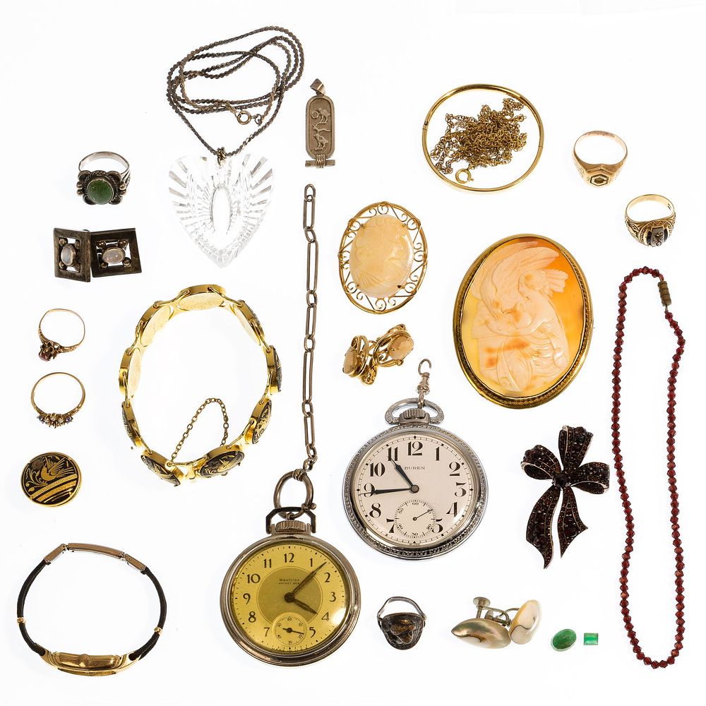Lot 160: Gold, Silver and Costume Jewelry and Watch Assortment