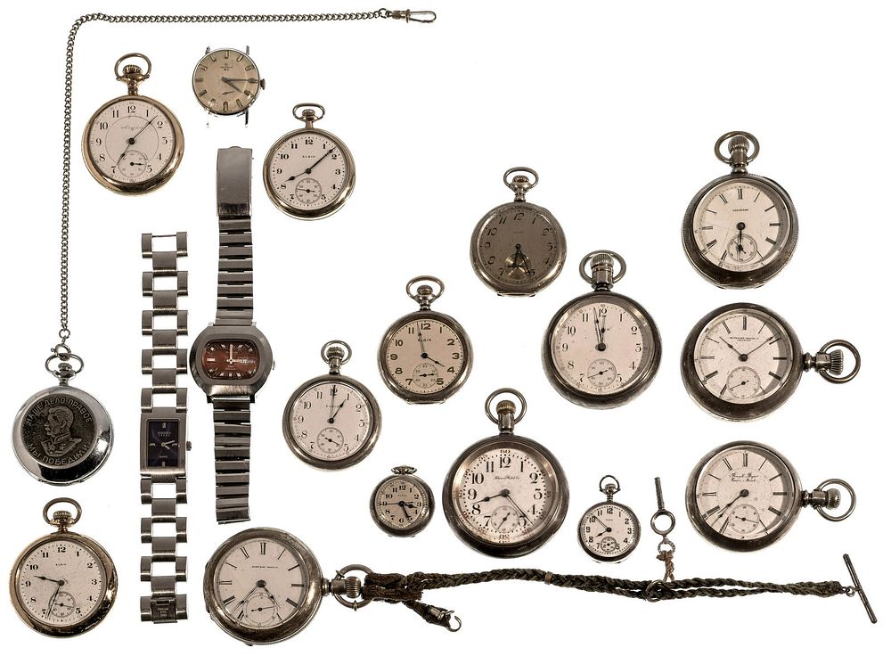 Lot 162: Sterling and Coin (900) Silver Pocket Watch Assortment