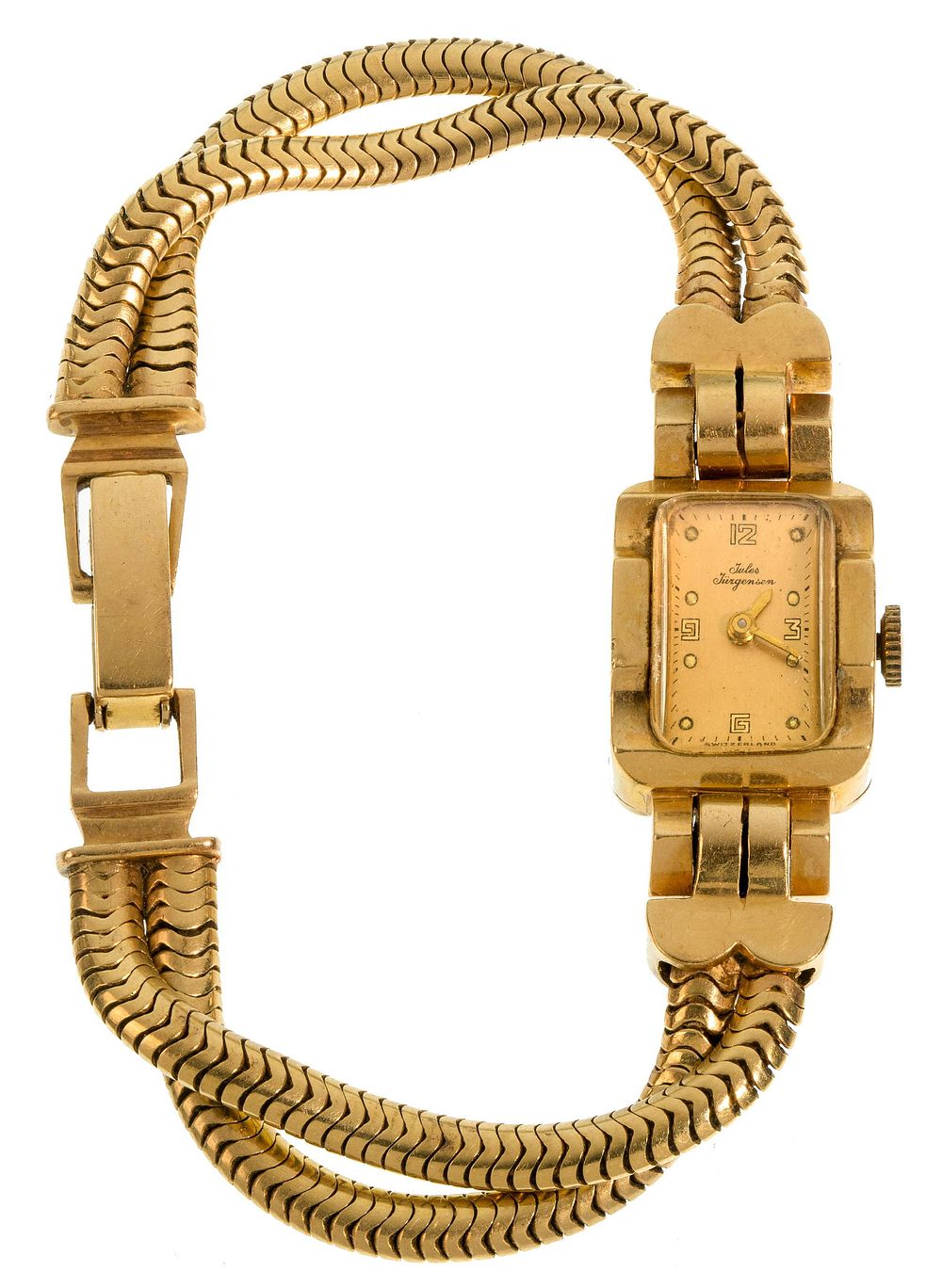 Lot 173: Jules Jurgensen 14k Yellow Gold Case and Band Wristwatch