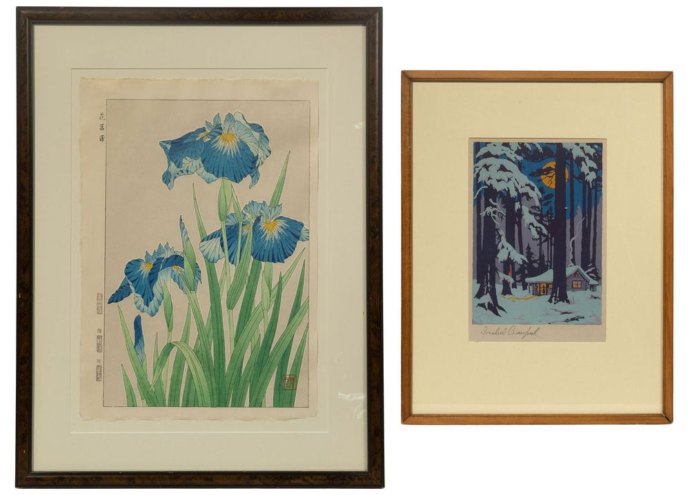 Lot 205: Isabel Crawford (American, 1886-1973) 'Winter Night Among the Pines' Woodblock Print