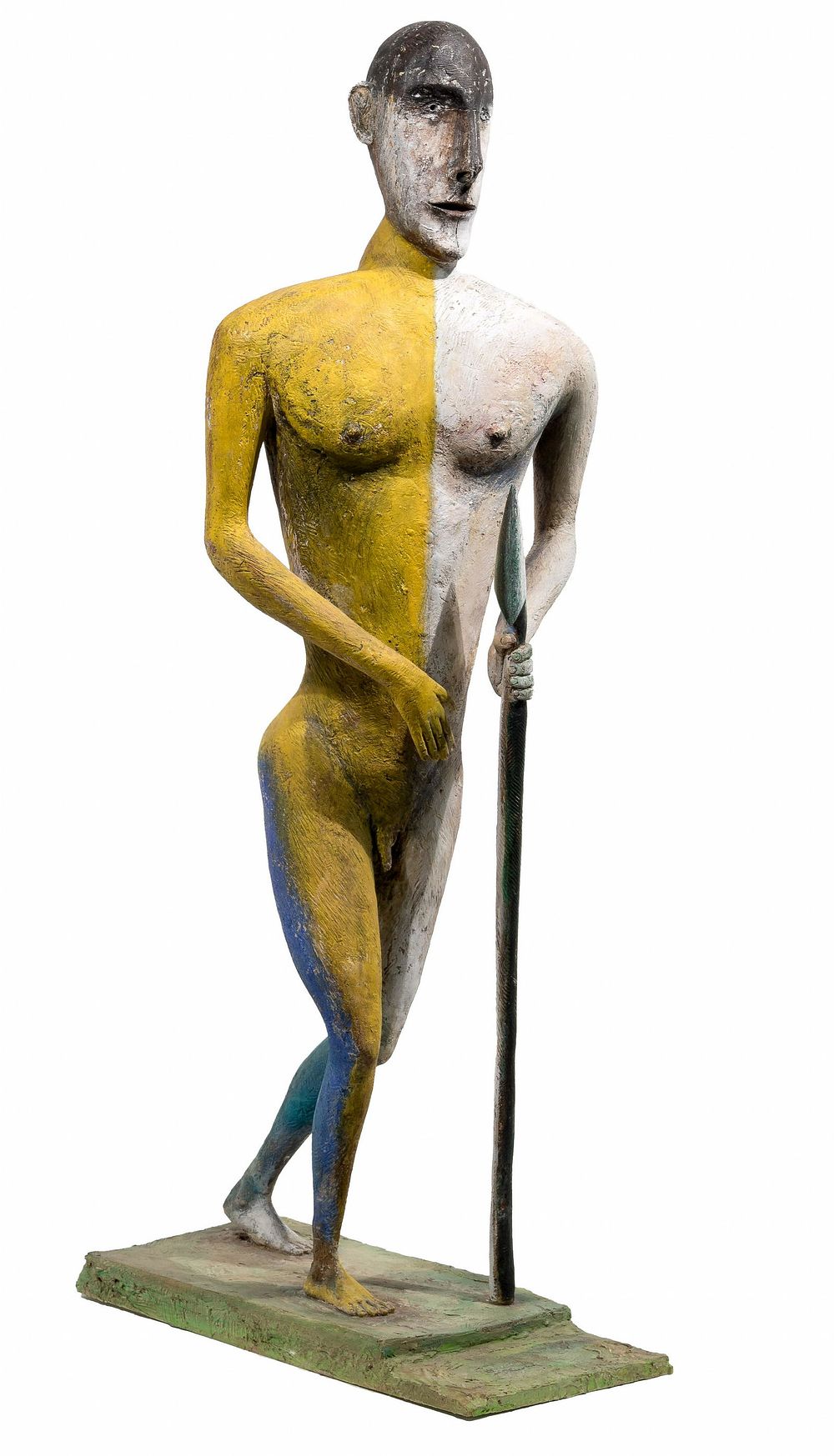 Lot 215: Eugene Jardin (South African, 1942-1992) 'Warrior with Spear' Epoxy Sculpture