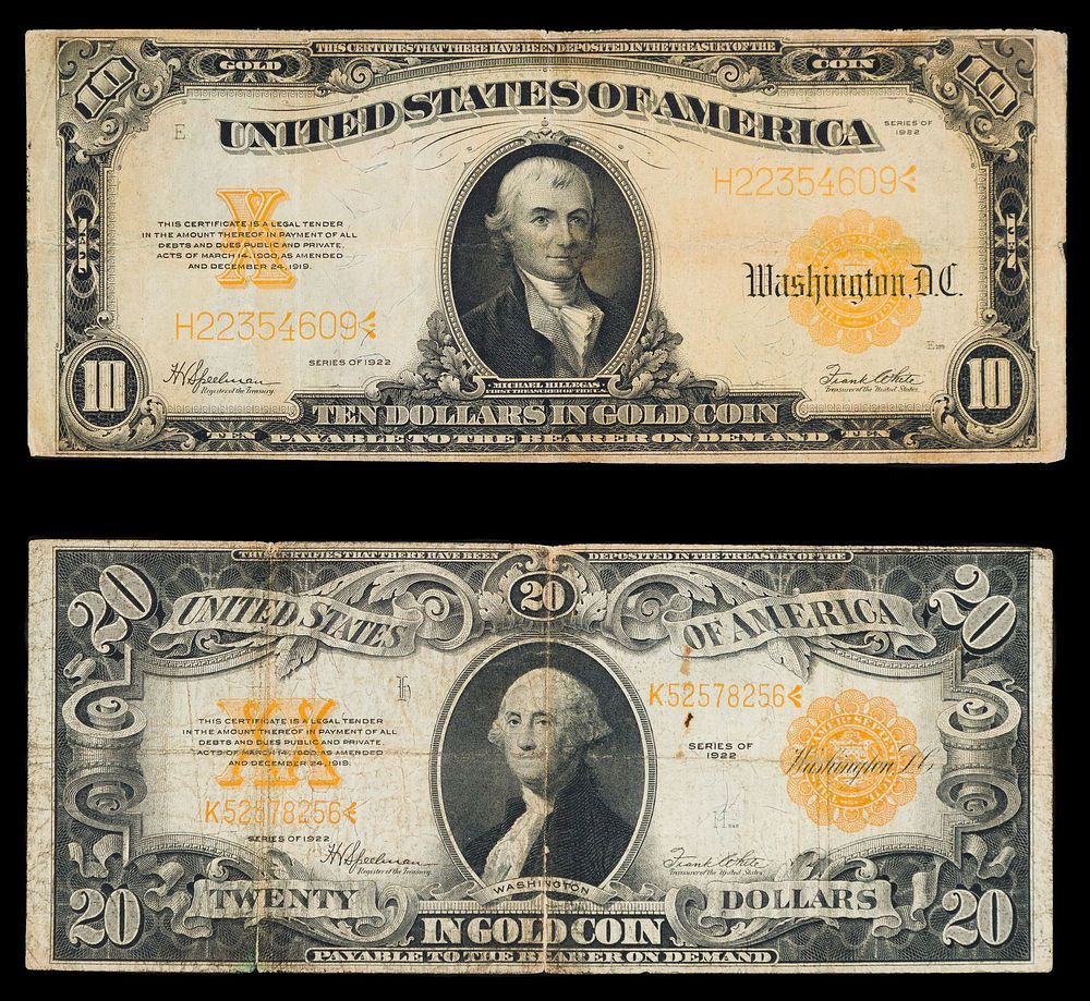 Lot 233: 1922 $20 and $10 Gold Certificates