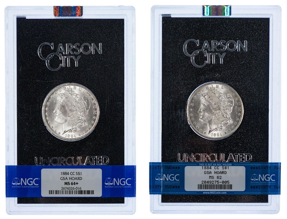 Lot 239: 1884-CC $1 GSA MS-64++ / MS-62 NGC
