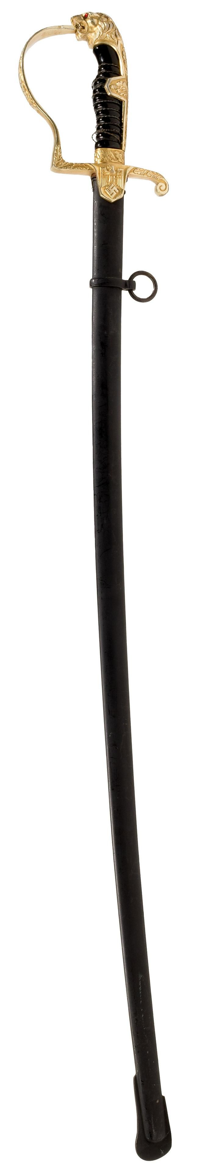 Lot 349: World War II German Lt. General Erwin Rauch's Captured Army Lion Head Sword and Scabbard