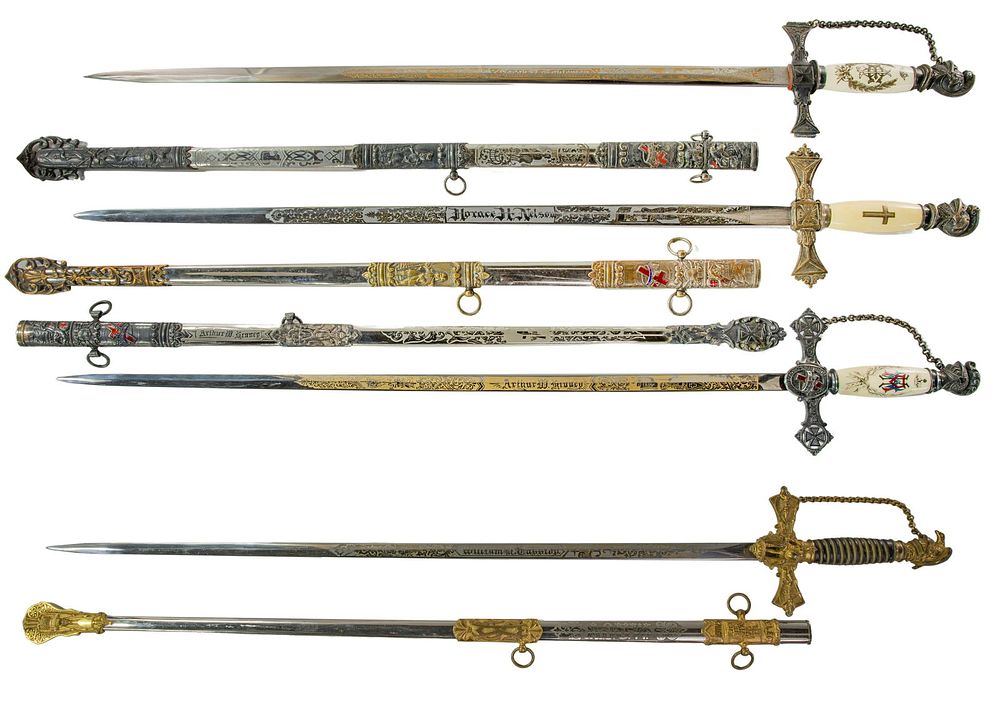 Lot 356: Masonic Knights Templar and Select Knight A.O.U.W. Fraternal Lodge Sword Assortment
