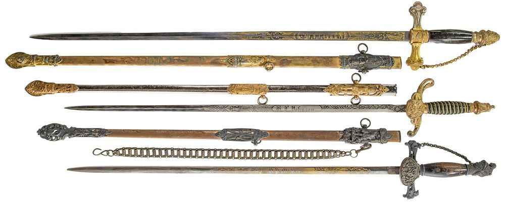 Lot 357: Knights of Tented Maccabees and Knights of Pythias Fraternal Lodge Sword Assortment