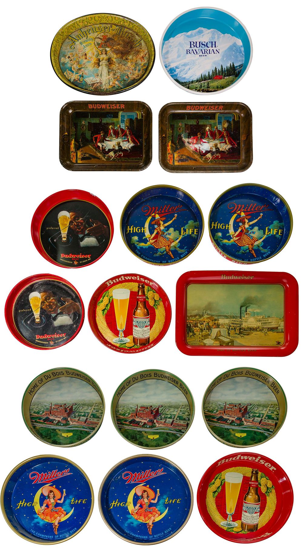 Lot 393: Anheuser Busch and Miller Metal Beer Tray Assortment