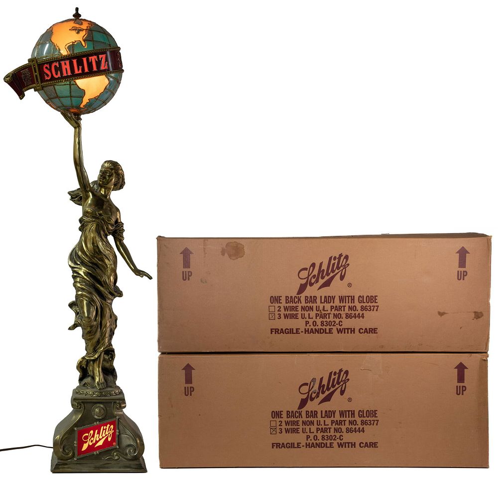 Lot 440: Schlitz Beer 'Lady With Globe' Back Bar Displays