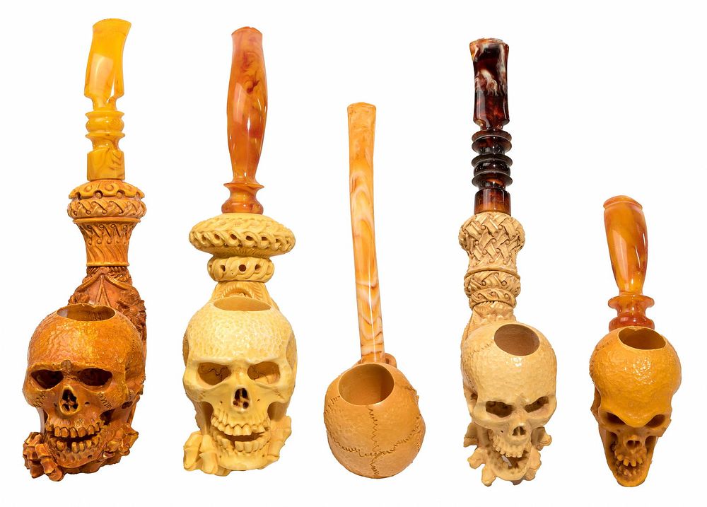 Lot 486: Meerschaum Skull Smoking Pipe Assortment
