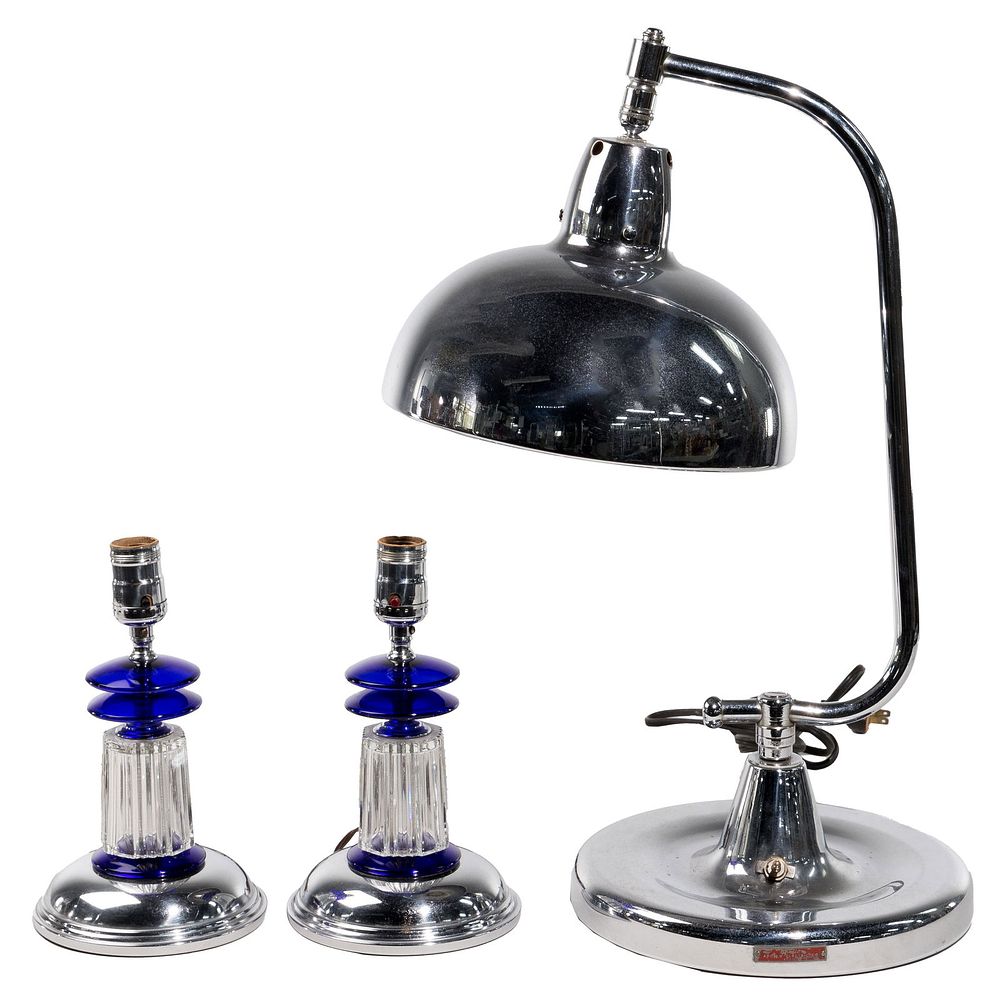 Lot 504: MCM Apollo Electric and Cobalt Glass Style Chrome Table Lamps