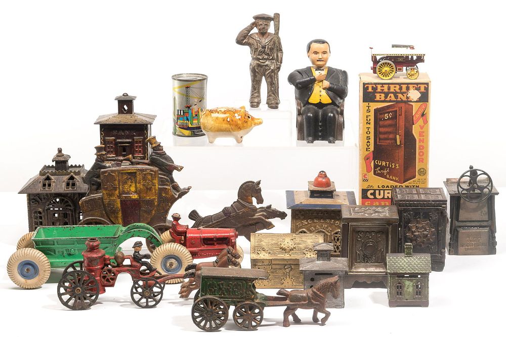 Lot 513: Cast Iron Toy, Bank and Doorstop Assortment