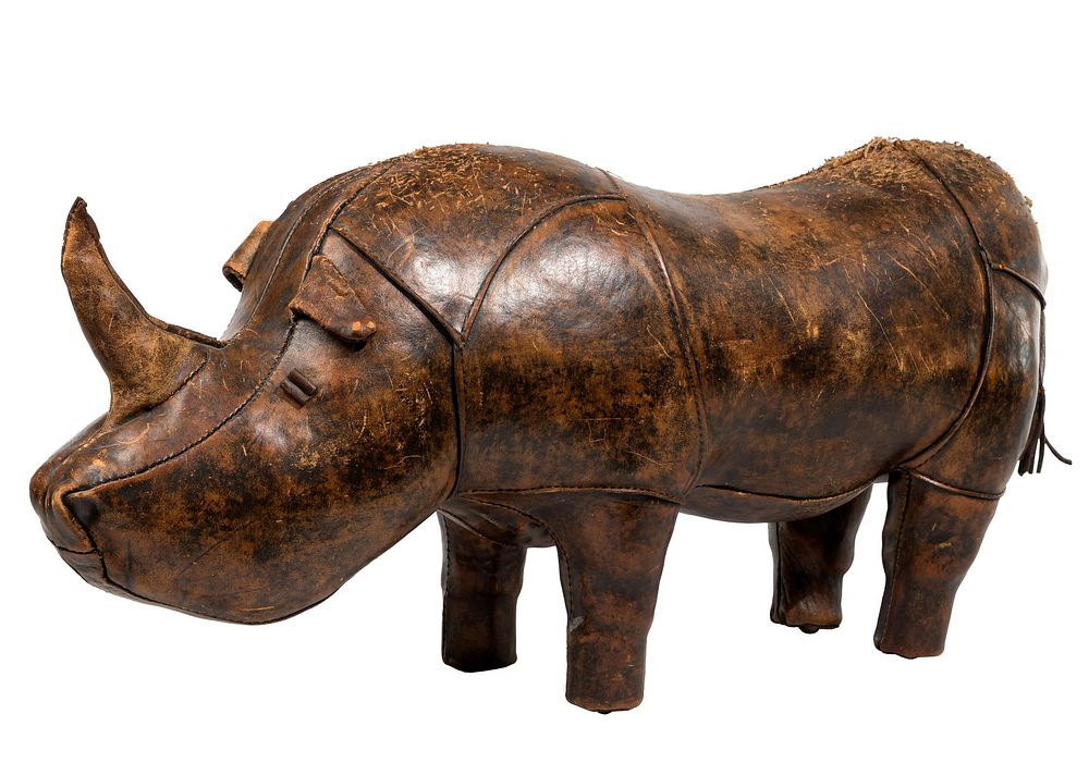 Lot 524: English Rhinoceros Form Brown Leather Foot Stool / Ottoman