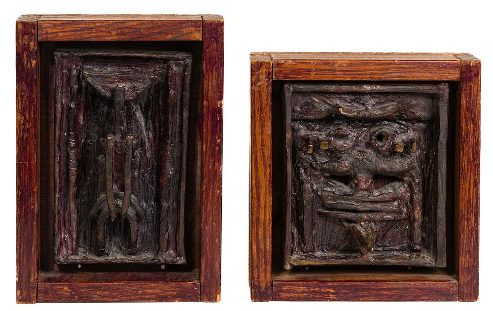Lot 167: MCM Brutalist Bronze Wall Hangings