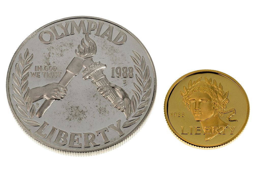 Lot 200: 1988-W Olympic Proof Gold $5 and Silver $1 Set