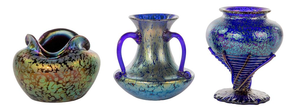 Lot 296: (Attributed to) Loetz Iridescent Art Glass Vases