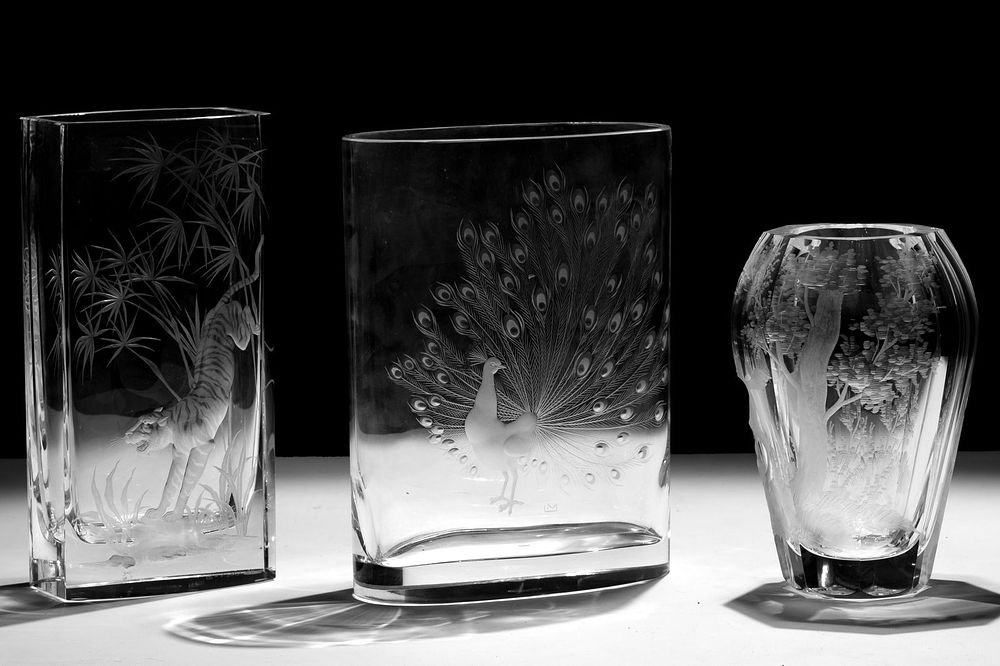 Lot 309: Moser Animal Motif Glass Vase Assortment