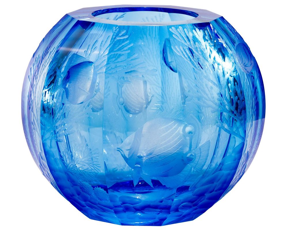 Lot 311: Moser 'Coral Fish' Glass Globe Vase