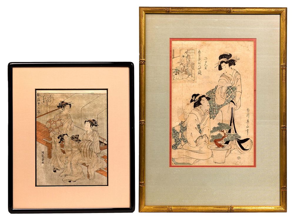 Lot 169: Isoda Koryusai (Japanese, 1735-1790) and Kikukawa Eizan (Japanese, 1787-1867) Woodblock Prints