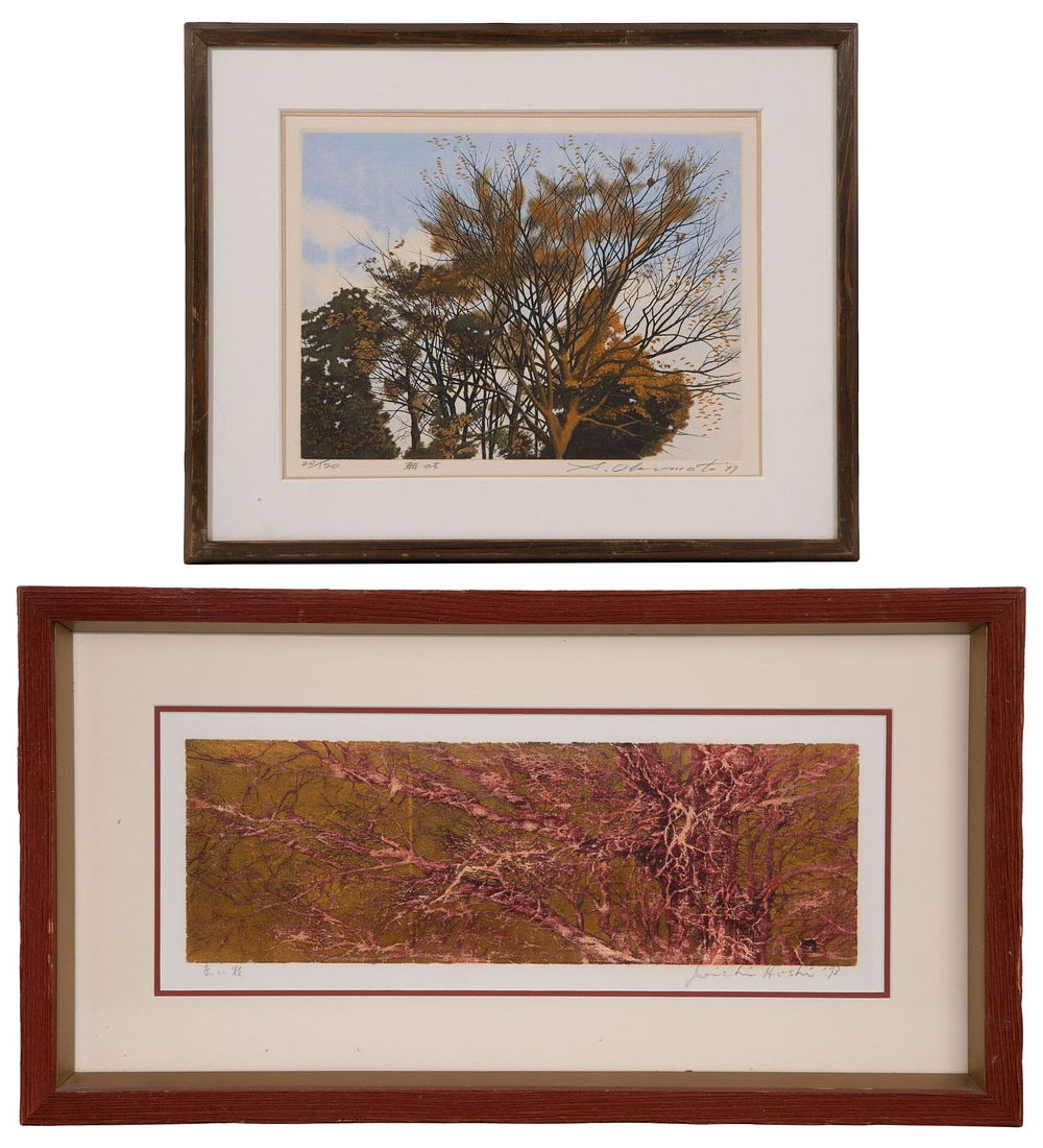 Lot 173: Joichi Hoshi (Japanese, 1913-1979) 'Red Branches' Woodblock Print