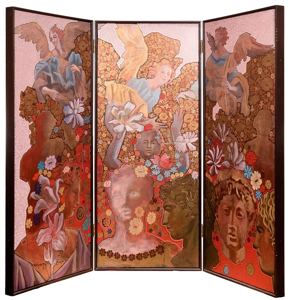 Lot 178: Jack Olson (American, 20th century) Acrylic on Canvas Three-Panel Floor Screen