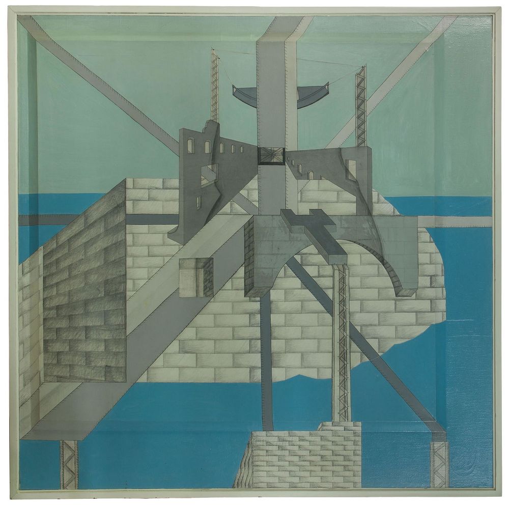 Lot 180: William T. Schwedler (American, 1942-1982) Mixed Media Collage on Shaped Canvas