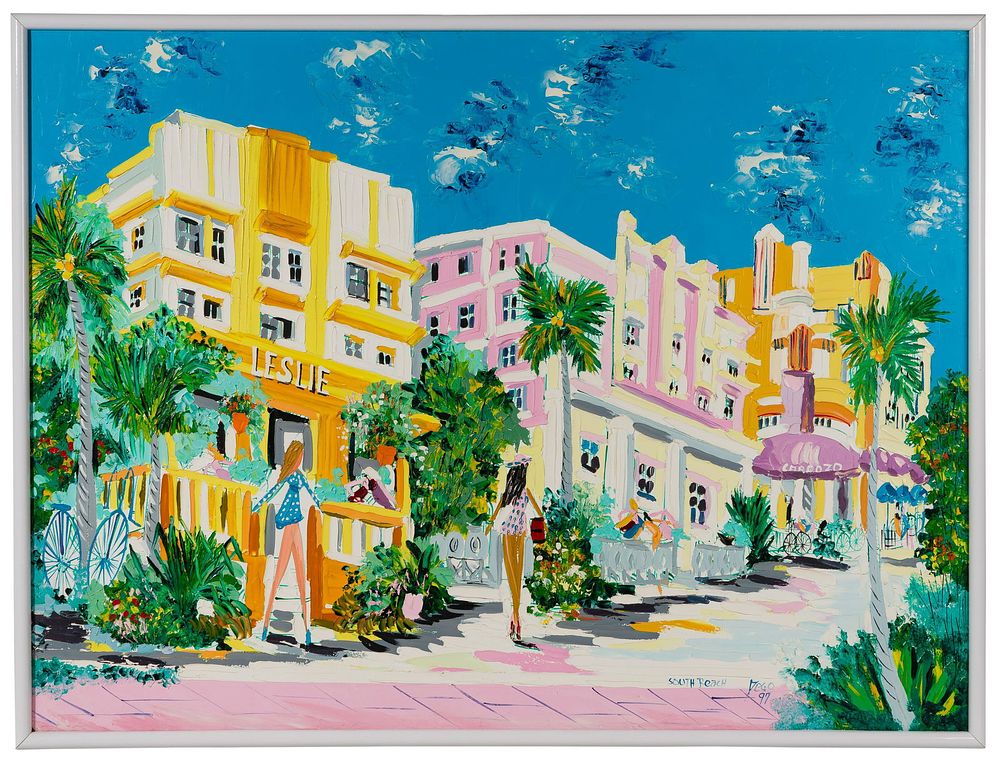 Lot 190: Dego (American, 20th Century) 'South Beach' Oil on Canvas